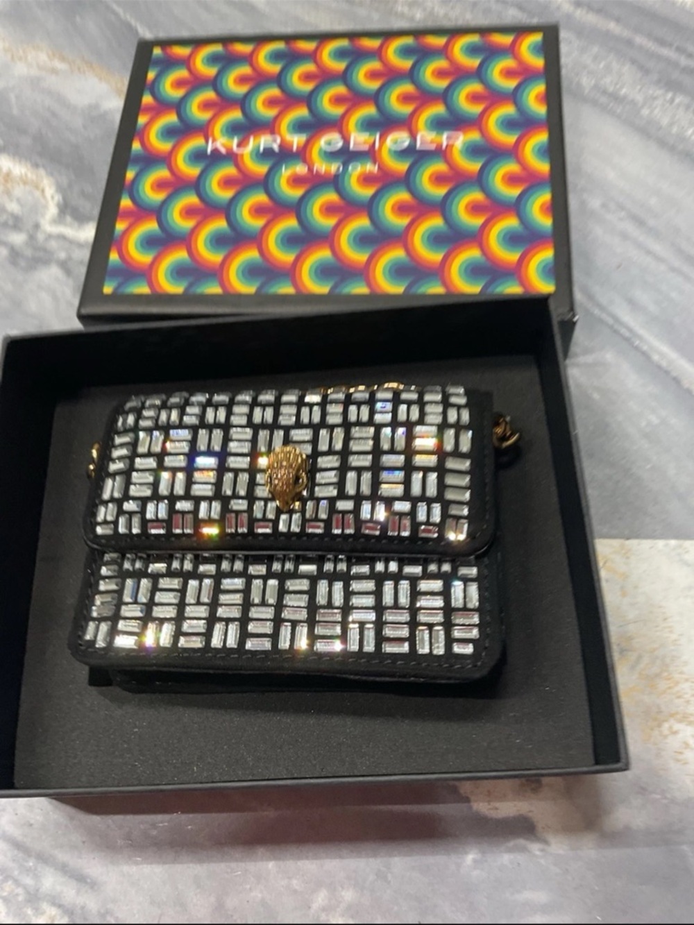 Kurt Geiger Black Crystal-Embellished Mini Crossbody Bag